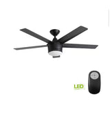 Merwry 52 in. Integrated LED Indoor Matte Black Ceiling Fan with Light Kit and Remote Control