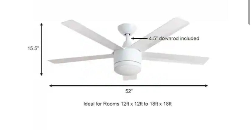 Merwry 52 in. Integrated LED Indoor White Ceiling Fan with Light Kit and Remote Control