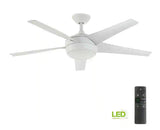 Windward IV 52 in. Indoor LED Matte White Ceiling Fan with Dimmable Light Kit, Remote Control and Reversible Motor