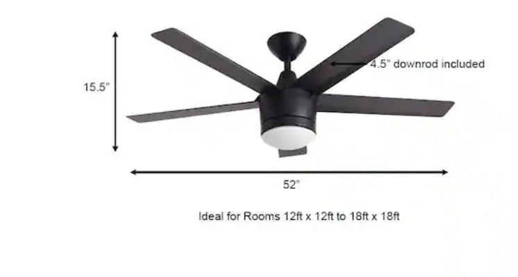 Merwry 52 in. Integrated LED Indoor Matte Black Ceiling Fan with Light Kit and Remote Control