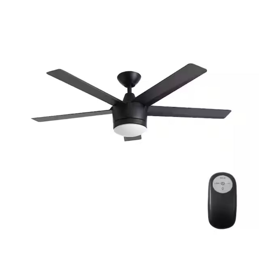 Merwry 52 in. Integrated LED Indoor Matte Black Ceiling Fan with Light Kit and Remote Control