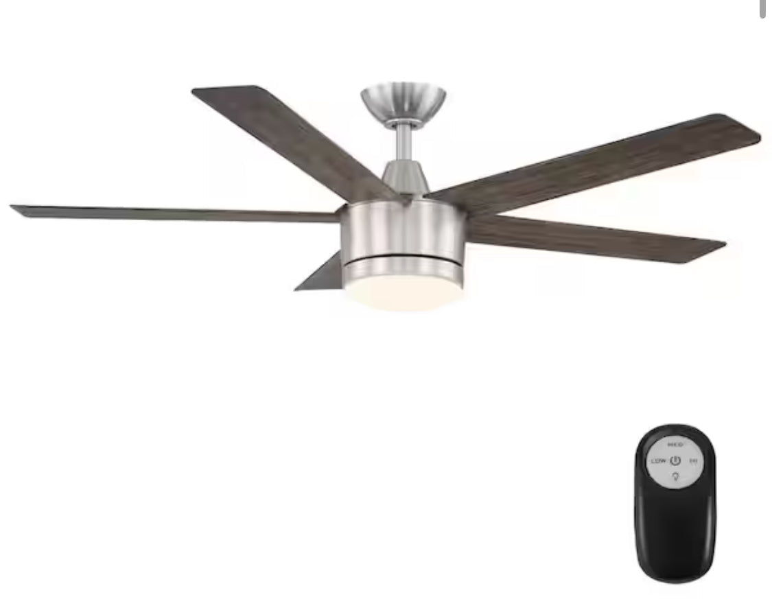 Merwry 52 in. Integrated LED Indoor Brushed Nickel Ceiling Fan with Light Kit and Remote Control