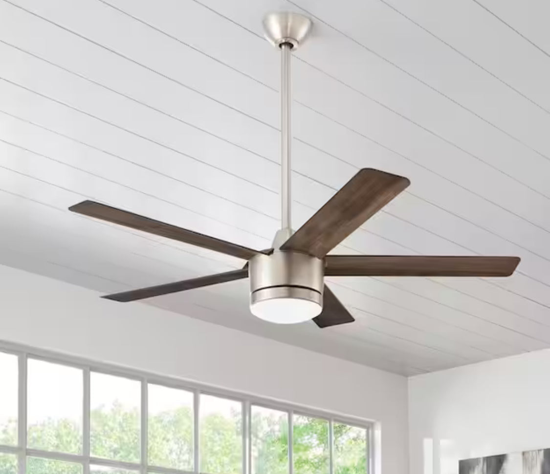 Merwry 52 in. Integrated LED Indoor Brushed Nickel Ceiling Fan with Light Kit and Remote Control