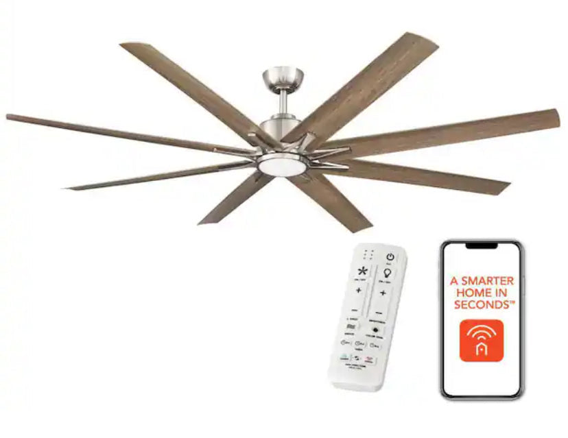 Kensgrove II 72 in. Indoor/Outdoor Integrated LED CCT Brushed Nickel Smart Ceiling Fan with Remote Powered by Hubspace