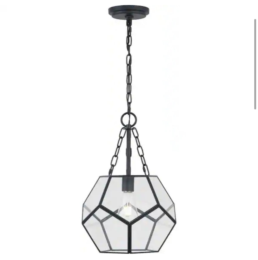 Wianno 1-Light Matte Black Pendant with Clear Bound Glass Shade