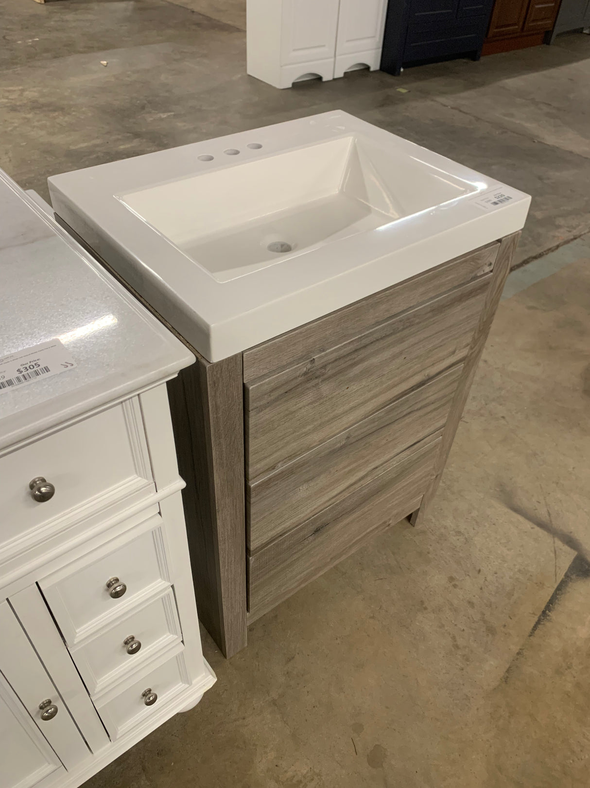 Woodbrook 31 in. Single Sink White Washed Oak Bath Vanity with White Cultured Marble Top