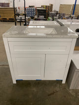 Clady 37 in. W x 19 in. D x 35 in. H Single Sink Freestanding Bath Vanity in White with Silver Ash Cultured Marble Top