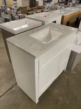 Clady 37 in. W x 19 in. D x 35 in. H Single Sink Freestanding Bath Vanity in White with Silver Ash Cultured Marble Top