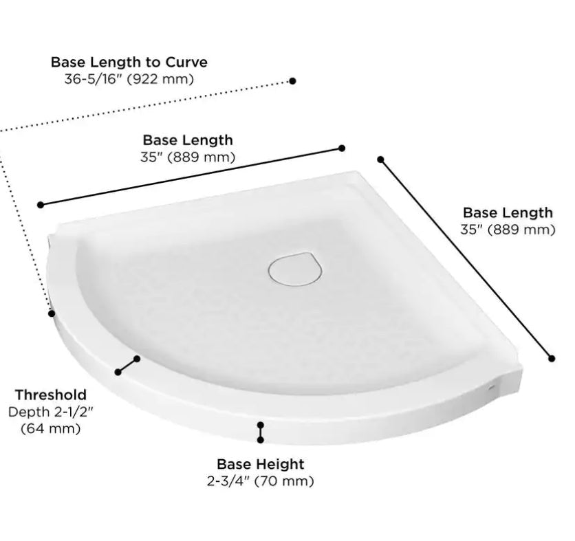 Ovation Curve 36 in. L x 36 in. W Corner Shower Pan Base with Center Drain in Arctic White