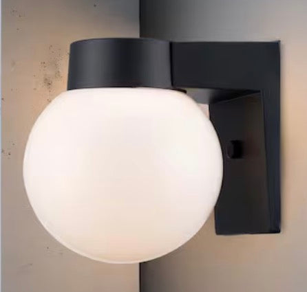 7 in. Black Outdoor Hardwired Wall Lantern Sconce with White Glass