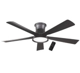 Hawkspur 52 in. Indoor/Outdoor Matte Black Low Profile Ceiling Fan with Adjustable White LED with Remote Included