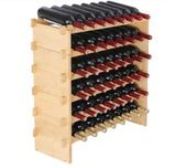 48-Bottle Stackable Modular Wine Rack 6-Tier Solid Bamboo Wood Storage Racks Floor Wines Holder Display Shelf