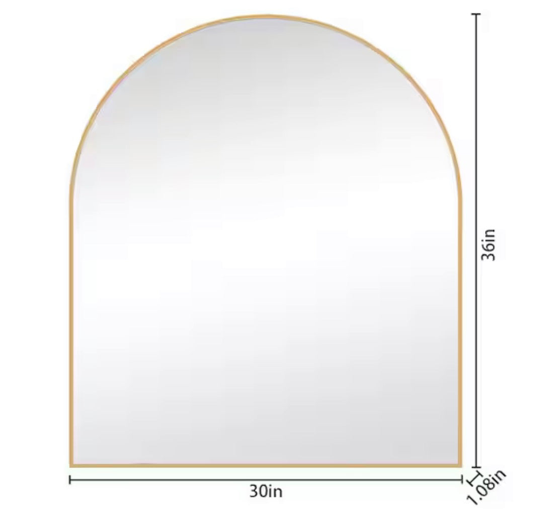30 in. W x 36 in. H Arched Framed Wall Bathroom Vanity Mirror in Brushed Gold
