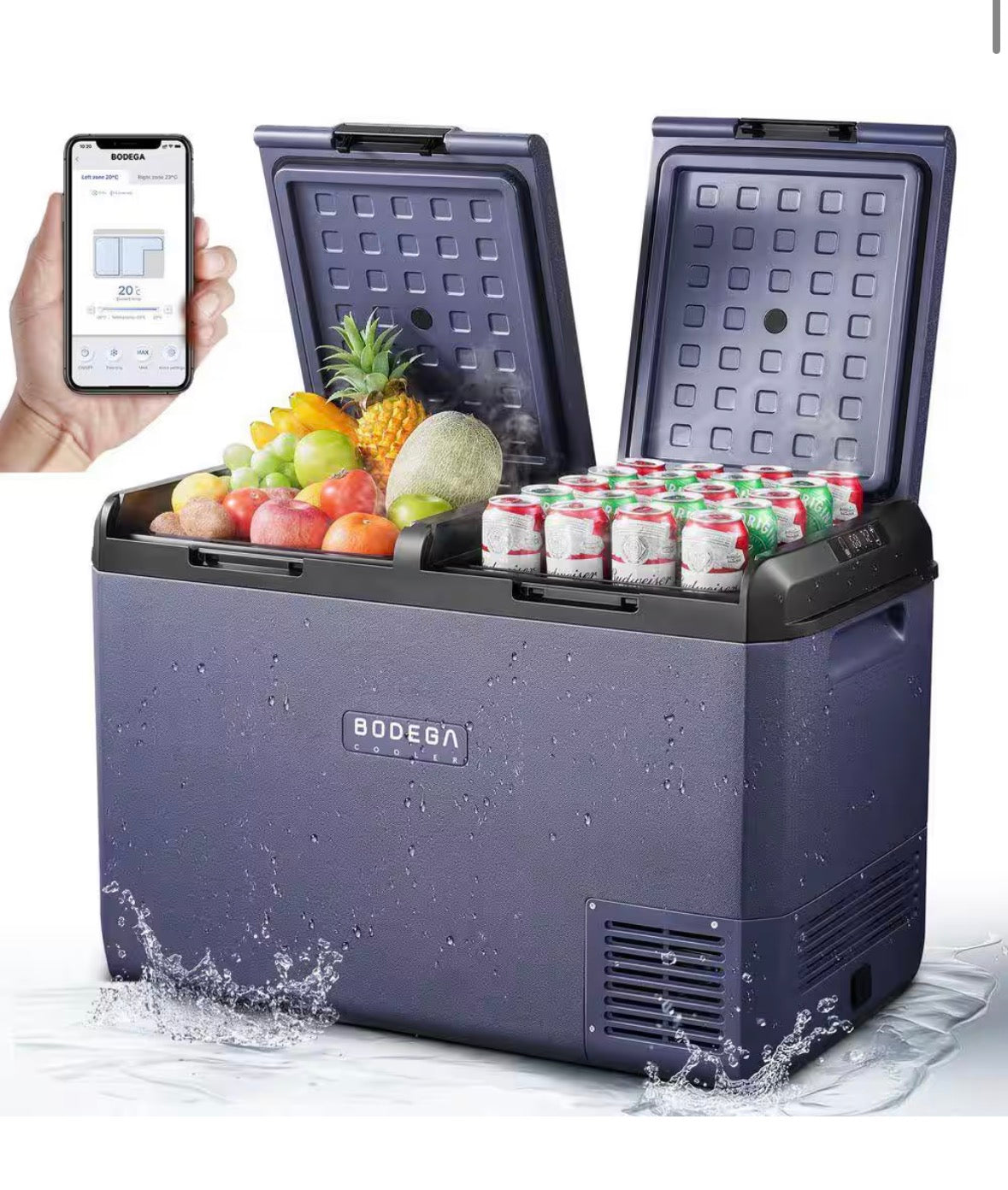 3.35 cu. ft. Dual Zone-4℉~68℉ Outdoor Refrigerator Car Cooler in Blue, 12/24V DC 110-240V AC for Travel