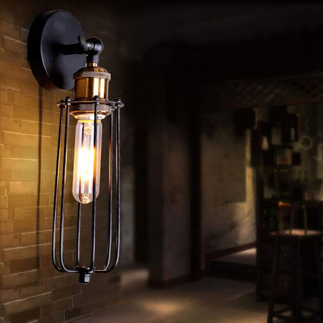 1-Light Black Hampton Industrial style Linear Wall Sconce, LED Matte Black Lantern Wall Light for