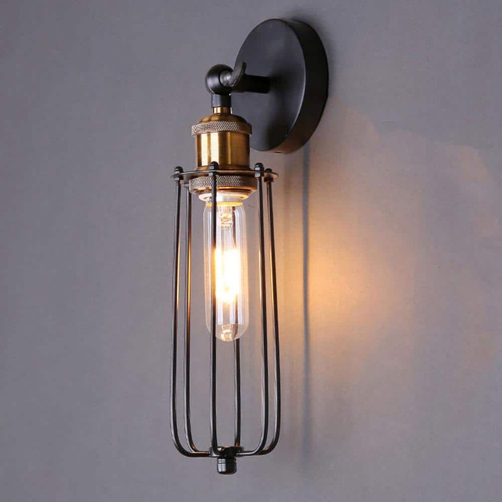 1-Light Black Hampton Industrial style Linear Wall Sconce, LED Matte Black Lantern Wall Light for
