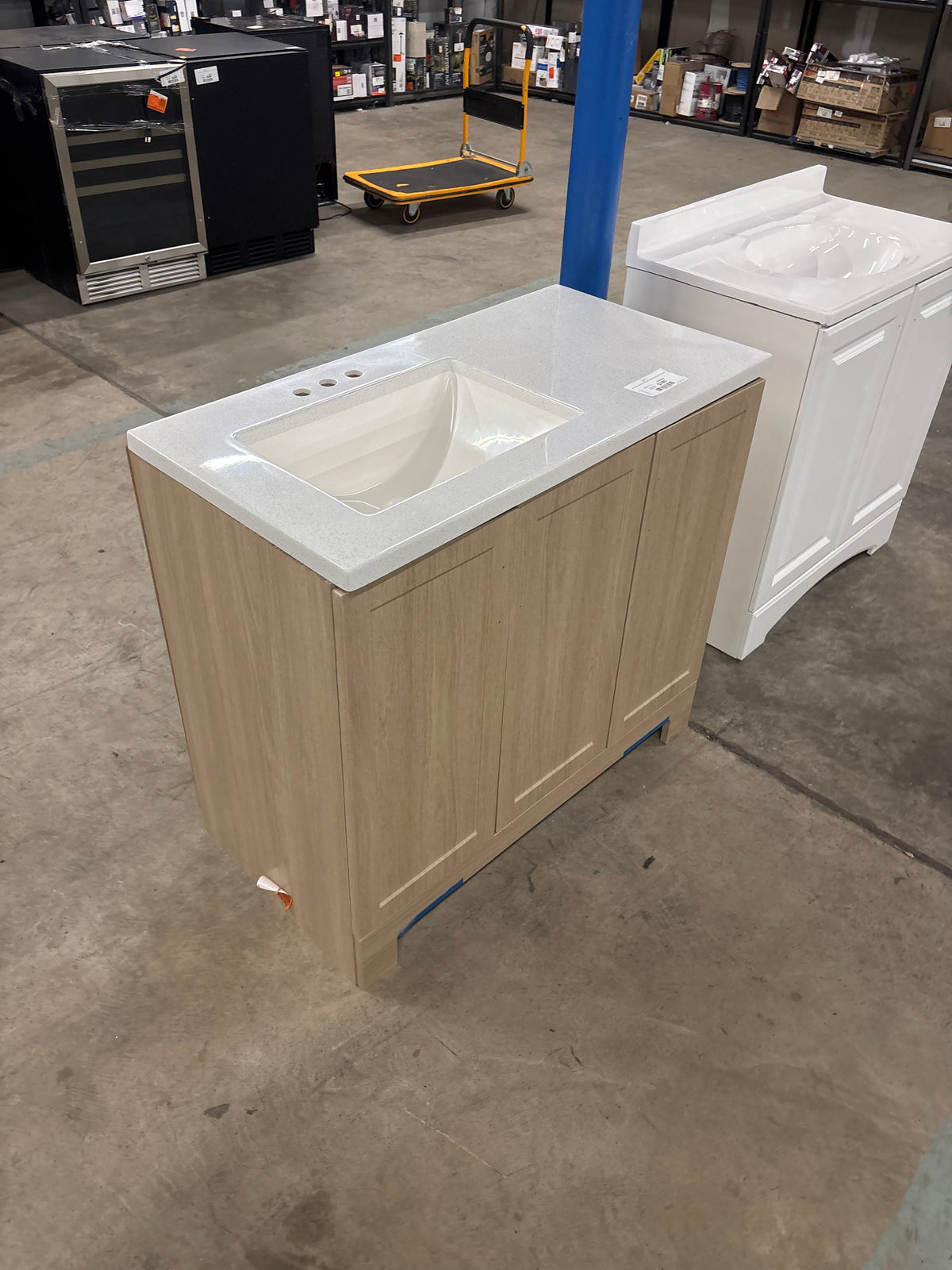 Oakley 37 in. Single Sink Beige as Oak Bath Vanity with White Cultured Marble Top (Assembled)