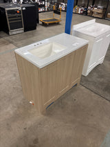Oakley 37 in. Single Sink Beige as Oak Bath Vanity with White Cultured Marble Top (Assembled)