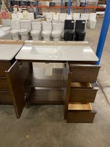 Sellan 37 in. Single Sink Freestanding Bathroom Vanity in Dark Walnut with Calacatta White Quartz Top (Assembled)