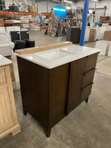 Sellan 37 in. Single Sink Freestanding Bathroom Vanity in Dark Walnut with Calacatta White Quartz Top (Assembled)