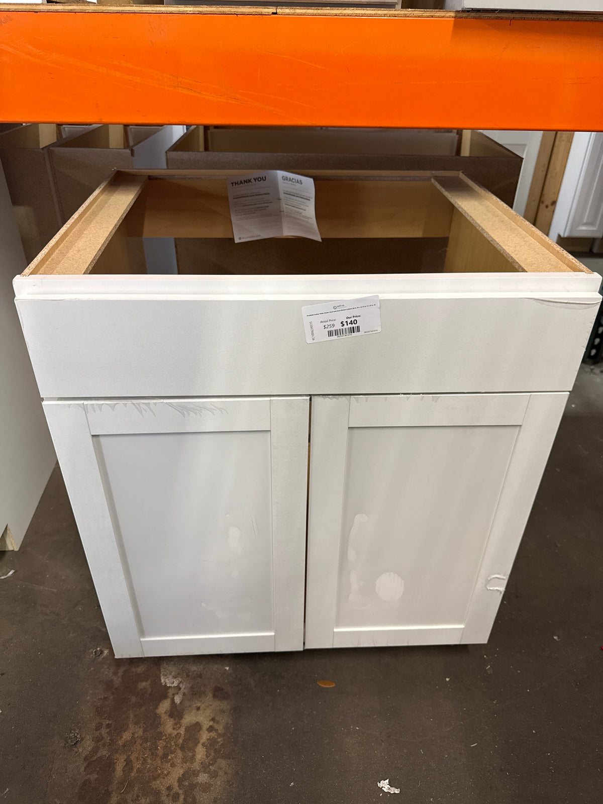 Westfield Feather White Shaker Stock Sink Base Kitchen Cabinet (30 in. W x 23.75 in. D x 35 in. H)