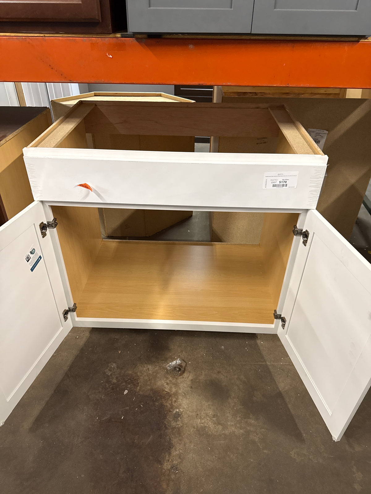 Westfield Feather White Assembled Sink Base Kitchen Cabinet (36 in. W x 23.75 in. D x 35 in. H)