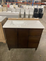 Sellan 37 in. Single Sink Freestanding Bathroom Vanity in Dark Walnut with Calacatta White Quartz Top (Assembled)
