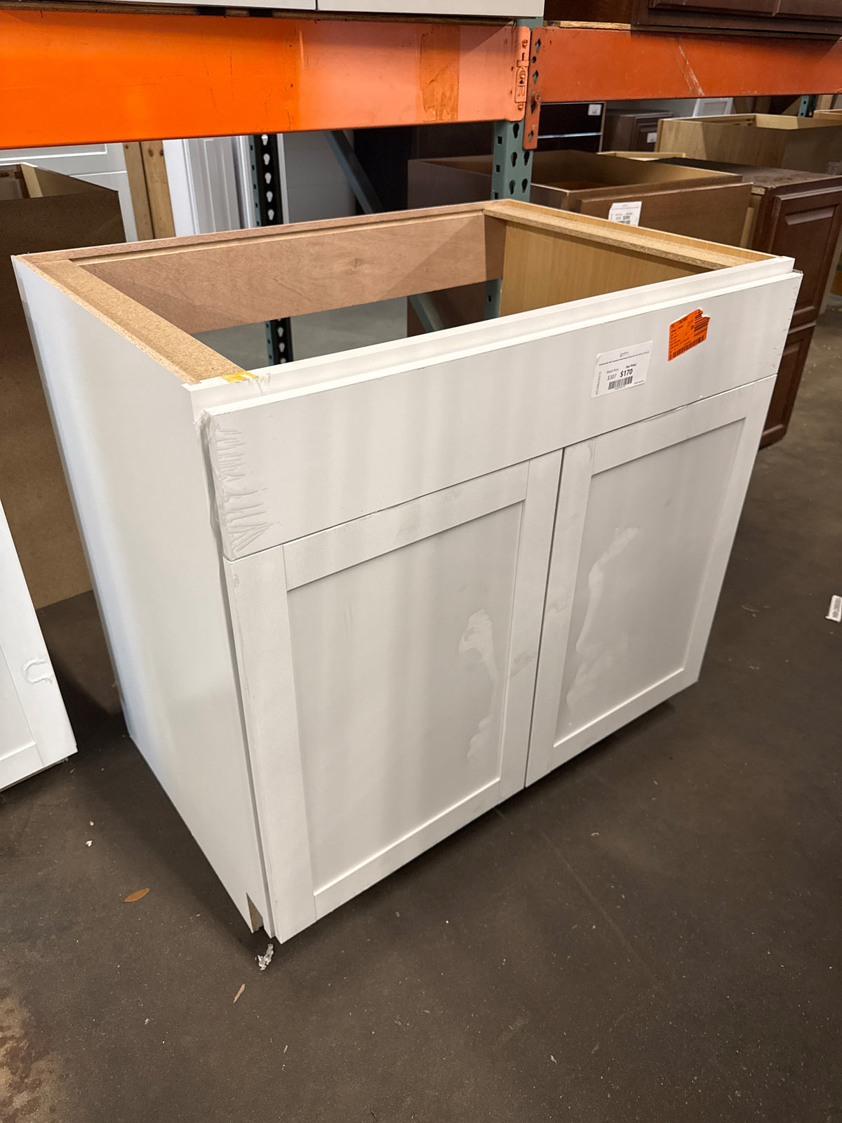 Westfield Feather White Assembled Sink Base Kitchen Cabinet (36 in. W x 23.75 in. D x 35 in. H)