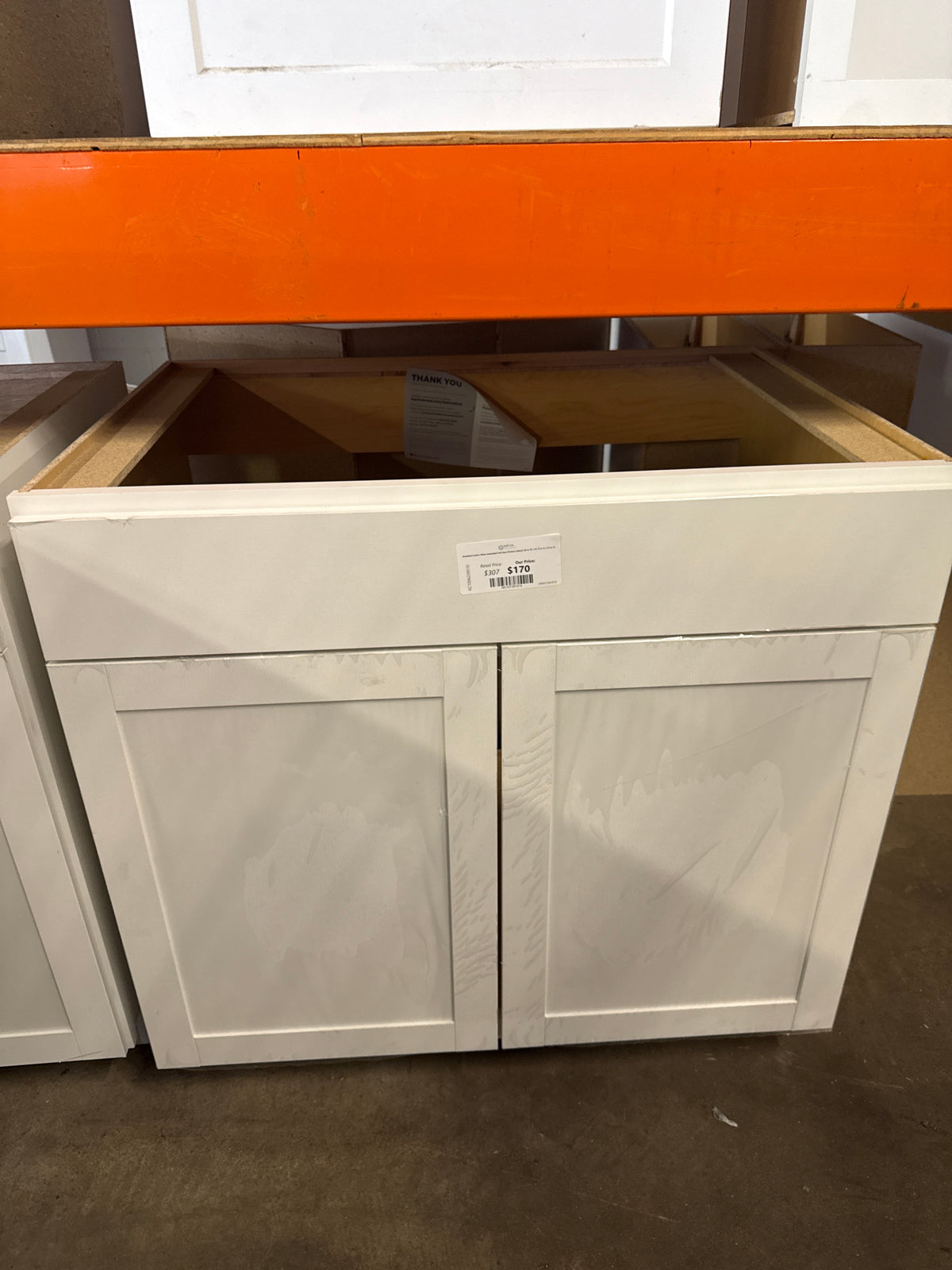 Westfield Feather White Assembled Sink Base Kitchen Cabinet (36 in. W x 23.75 in. D x 35 in. H)