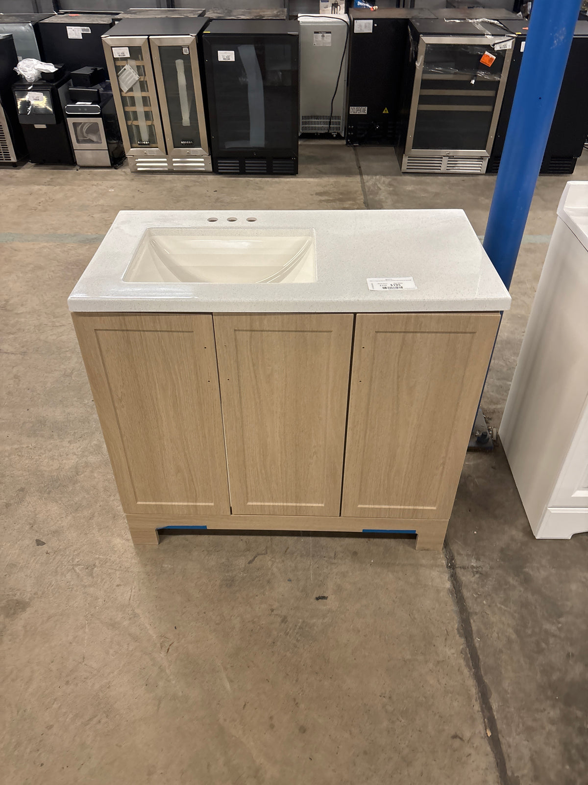 Oakley 37 in. Single Sink Beige as Oak Bath Vanity with White Cultured Marble Top (Assembled)