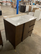 Sellan 37 in. Single Sink Freestanding Bathroom Vanity in Dark Walnut with Calacatta White Quartz Top (Assembled)