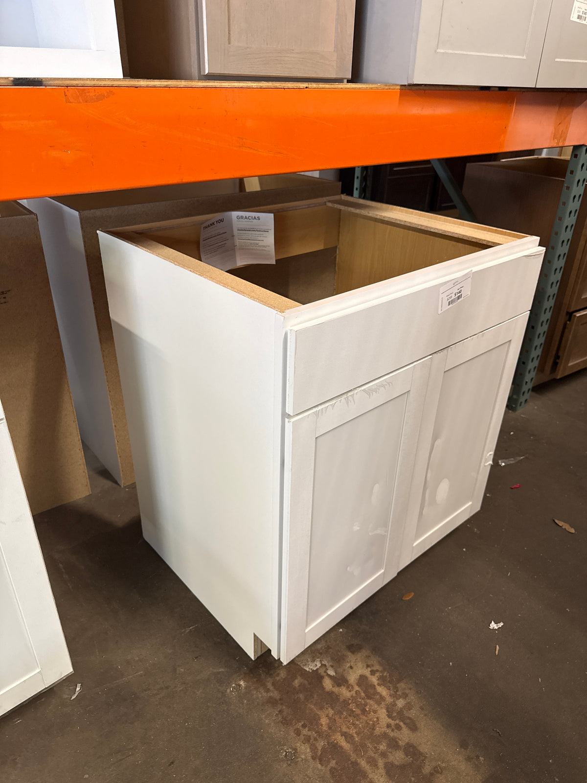 Westfield Feather White Shaker Stock Sink Base Kitchen Cabinet (30 in. W x 23.75 in. D x 35 in. H)