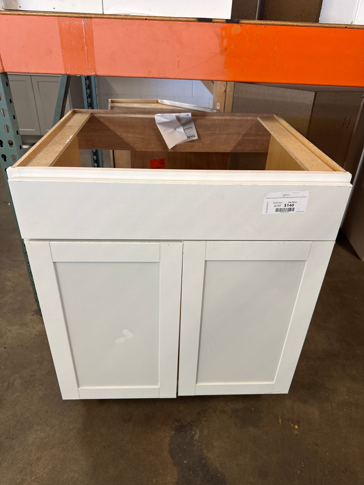 Westfield Feather White Shaker Stock Sink Base Kitchen Cabinet (30 in. W x 23.75 in. D x 35 in. H)