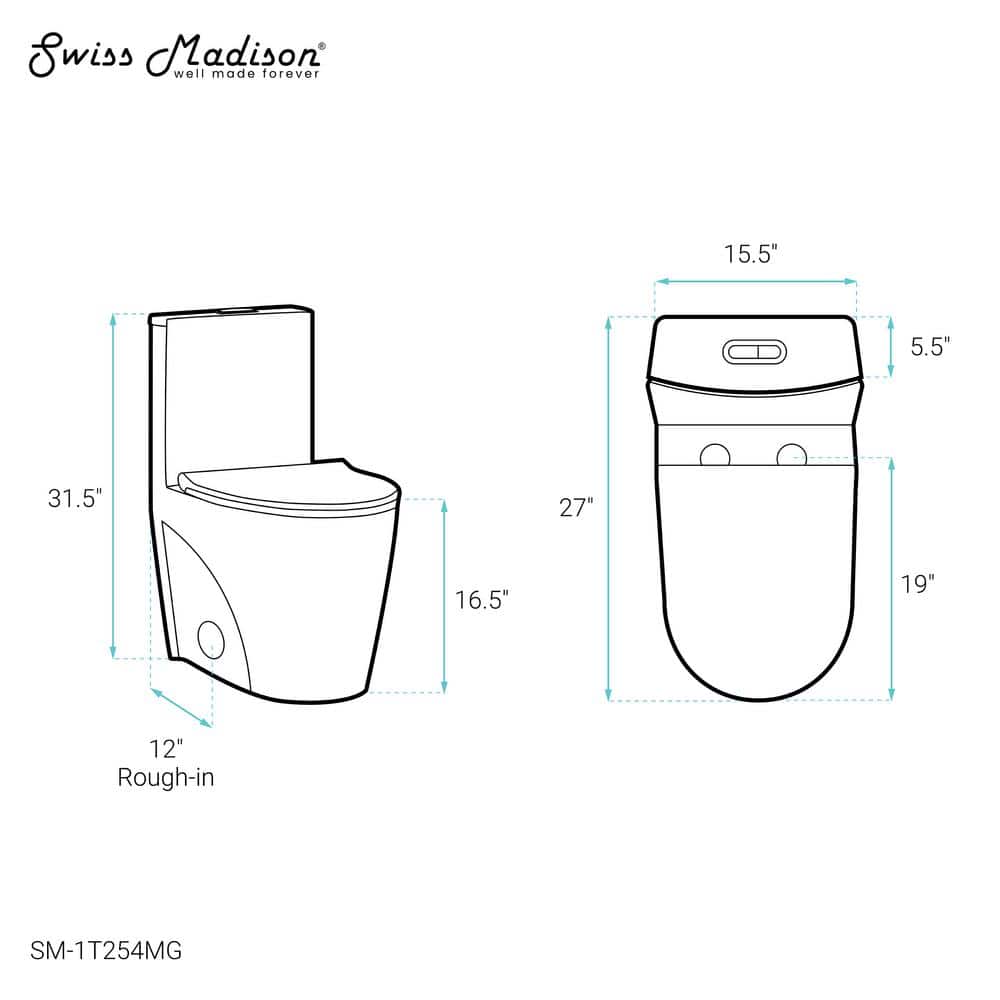 St. Tropez 1-piece 1.1/1.6 GPF Dual Flush Vortex Elongated Toilet in. Matte Grey Seat Included