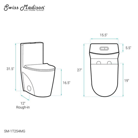 St. Tropez 1-piece 1.1/1.6 GPF Dual Flush Vortex Elongated Toilet in. Matte Grey Seat Included
