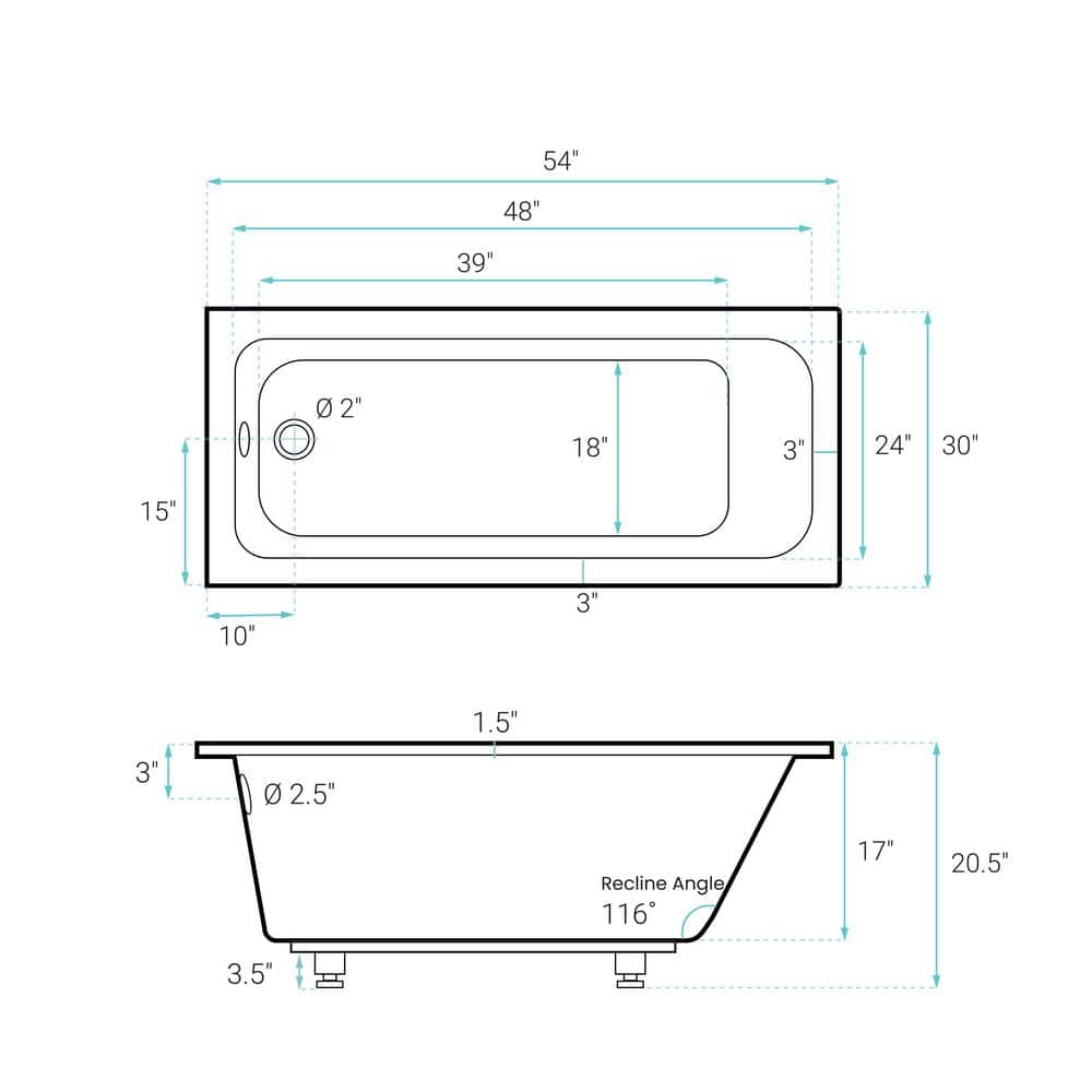 Voltaire 54" x 30" Reversible Drain Drop-In Bathtub