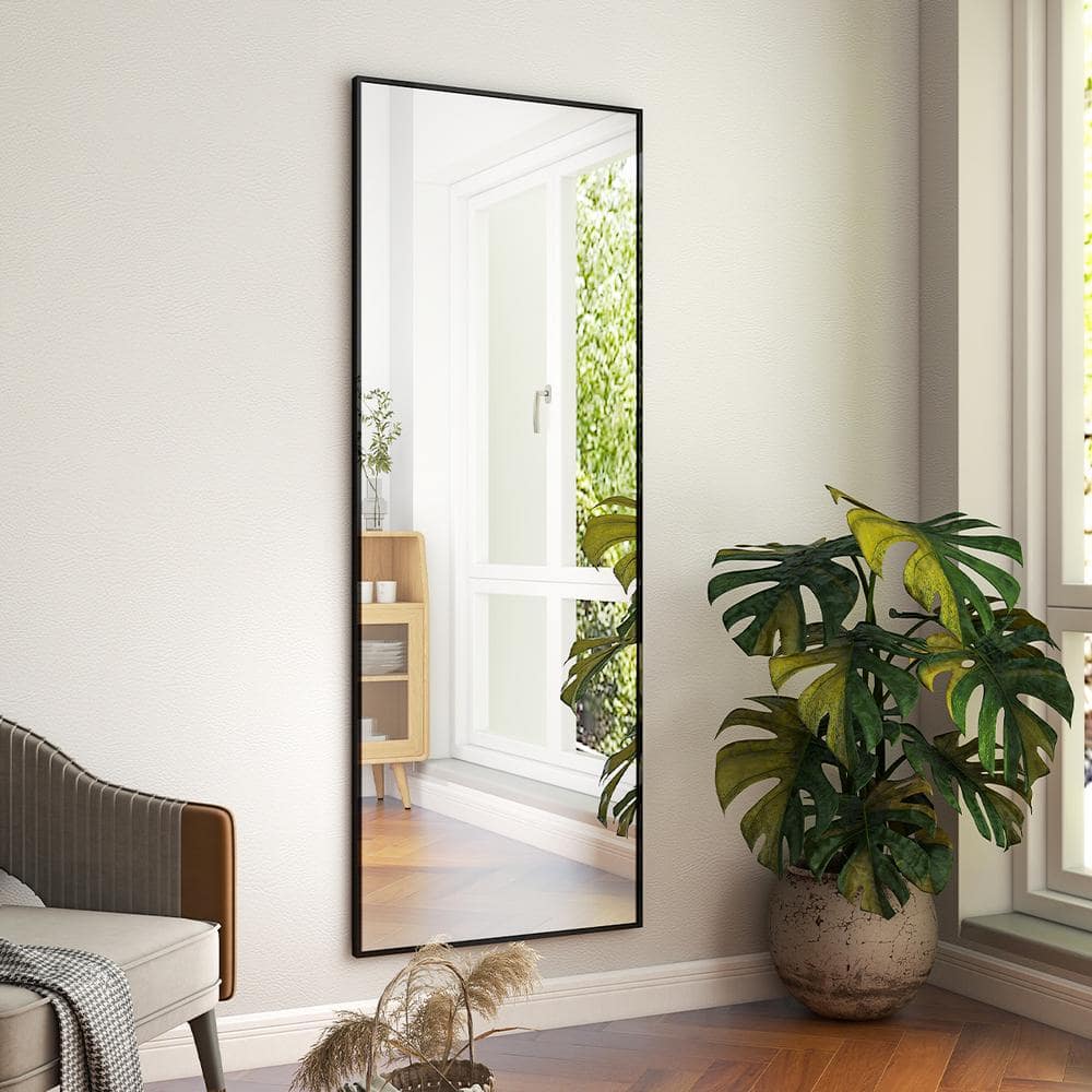 17 in. W x 58 in. H Rectangular Black Classic Aluminum Alloy Framed Full Length Mirror Floor Mirror