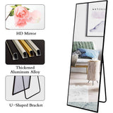 17 in. W x 58 in. H Rectangular Black Classic Aluminum Alloy Framed Full Length Mirror Floor Mirror