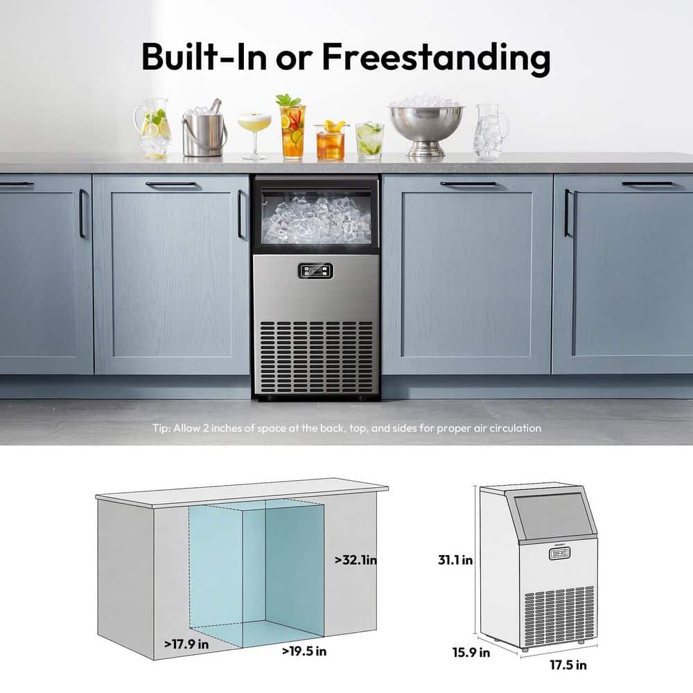 17.5 in. 100 lbs./24 H. Freestanding/Undercounter Commercial Ice Maker in Stainless Steel, Full Size