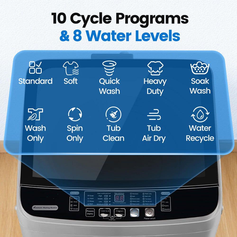 2.2 cu. ft. Glass Lip Top Load Washer in Grey with Water Level Control, 10-Wash Programs and High Pe