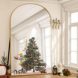 34 in. W x 76 in. H Arched Classic Gold Aluminum Alloy Framed Full Length Mirror Standing Floor Mirr