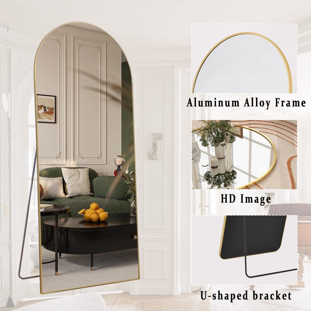 34 in. W x 76 in. H Arched Classic Gold Aluminum Alloy Framed Full Length Mirror Standing Floor Mirr
