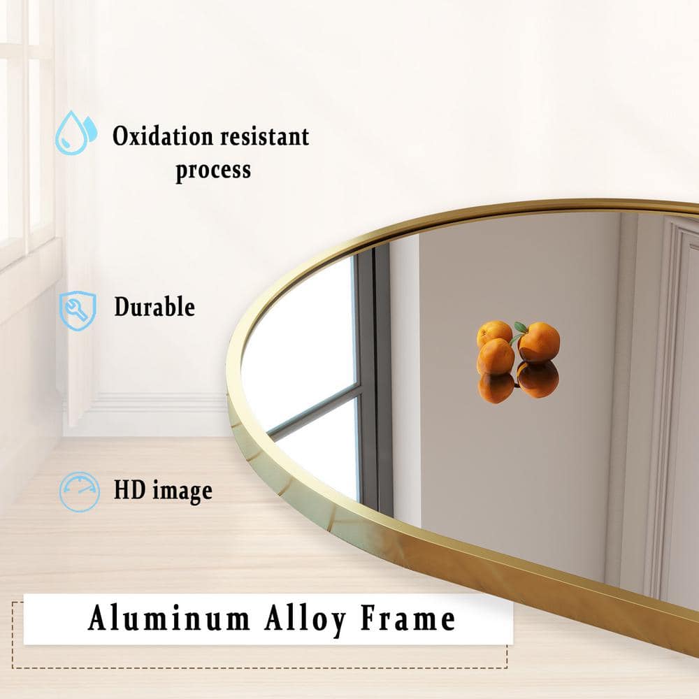 34 in. W x 76 in. H Arched Classic Gold Aluminum Alloy Framed Full Length Mirror Standing Floor Mirr