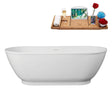 67 in. x 29 in. Acrylic Freestanding Soaking Bathtub in Glossy White with Brushed Gold Drain, Bamboo