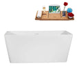 51 in. x 28 in. Acrylic Freestanding Soaking Bathtub in Glossy White with Matte Black Drain, Bamboo