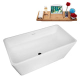 51 in. x 28 in. Acrylic Freestanding Soaking Bathtub in Glossy White with Matte Black Drain, Bamboo