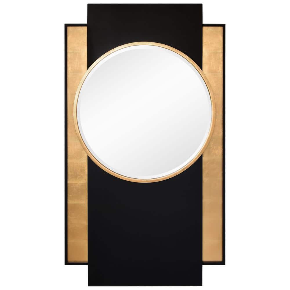 "Gold and Black Wall Mirror", 37 in. x 65 in. Beveled Center Round Mirror Featuring a Black and Gold