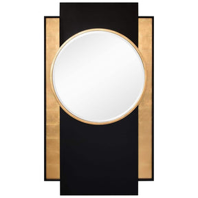 "Gold and Black Wall Mirror", 37 in. x 65 in. Beveled Center Round Mirror Featuring a Black and Gold