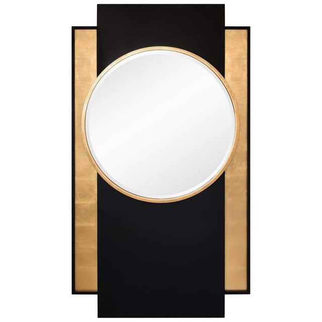 "Gold and Black Wall Mirror", 37 in. x 65 in. Beveled Center Round Mirror Featuring a Black and Gold