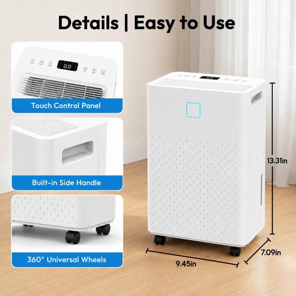 17 pt. 2000 sq.ft Dehumidifier in White with 2 Speeds, 0.45 Gal. Bucket, Cloth Dry and Sleep Mode, f